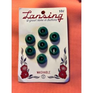 Vintage Lansing Buttons 7 Green Teal Size 20 1/2" ridged Style 241
